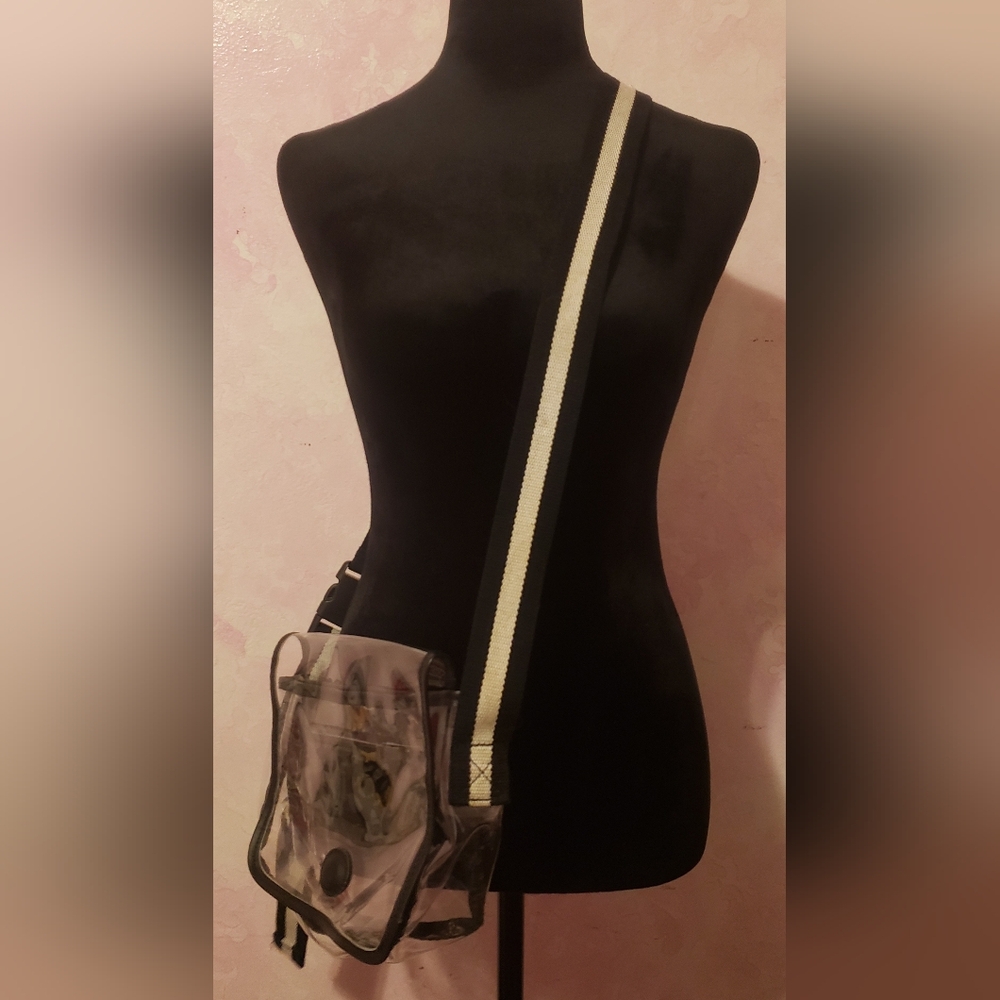 Chic Transparent Crossbody Bag with Black and White Strap